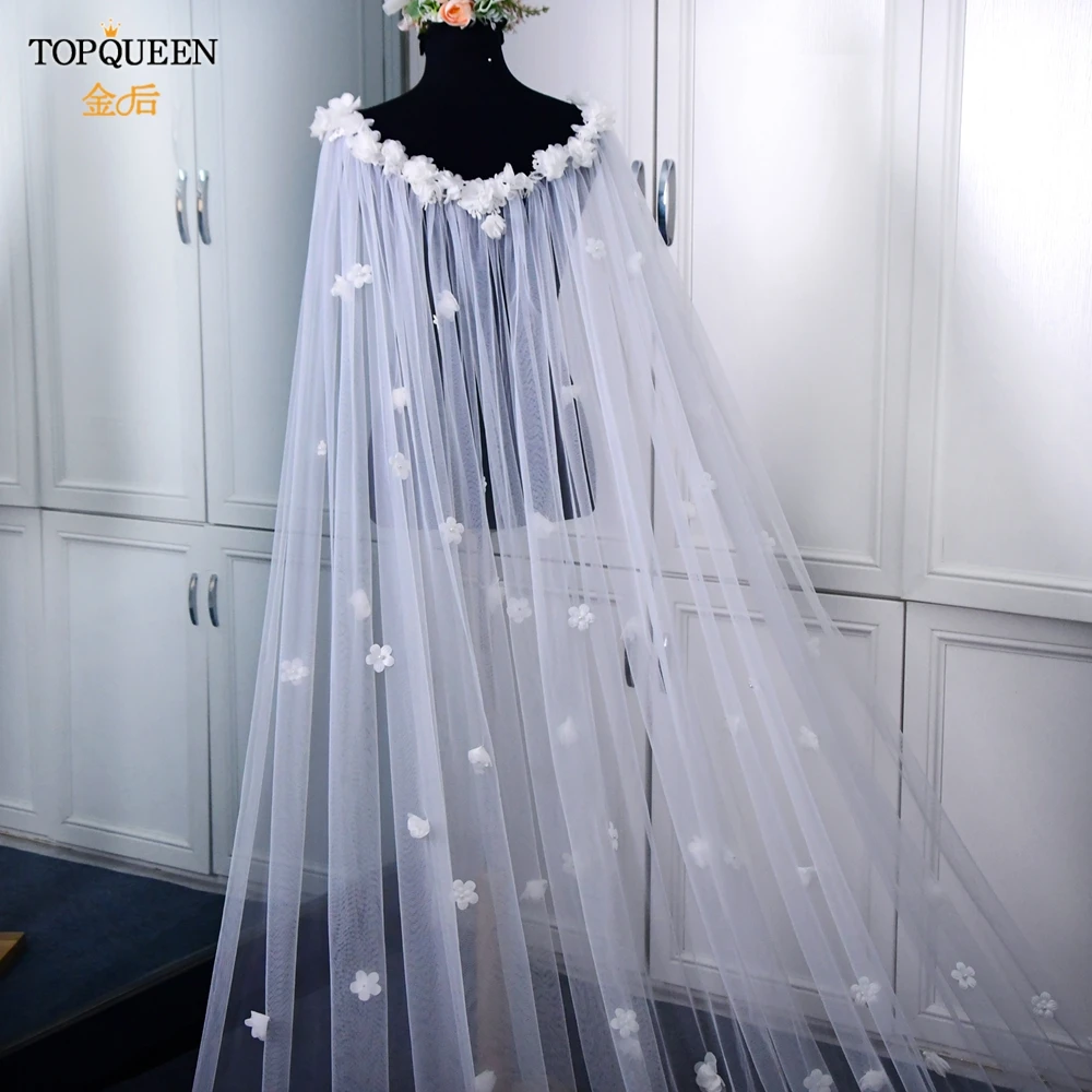 TOPQUEEN G45 Elegant Flower Jacket Woman Party Shawl Long Boleros for Women Wedding Accessories 2024 Train Bridal Shawl custom