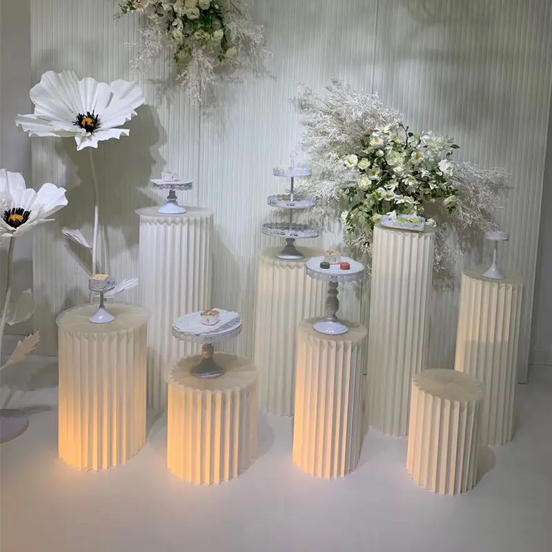 

White Wedding Decoration Paper Folding Cylinder Pedestal Rack Pillars For Party Backdrops Walkway Cake Table Stand Columns