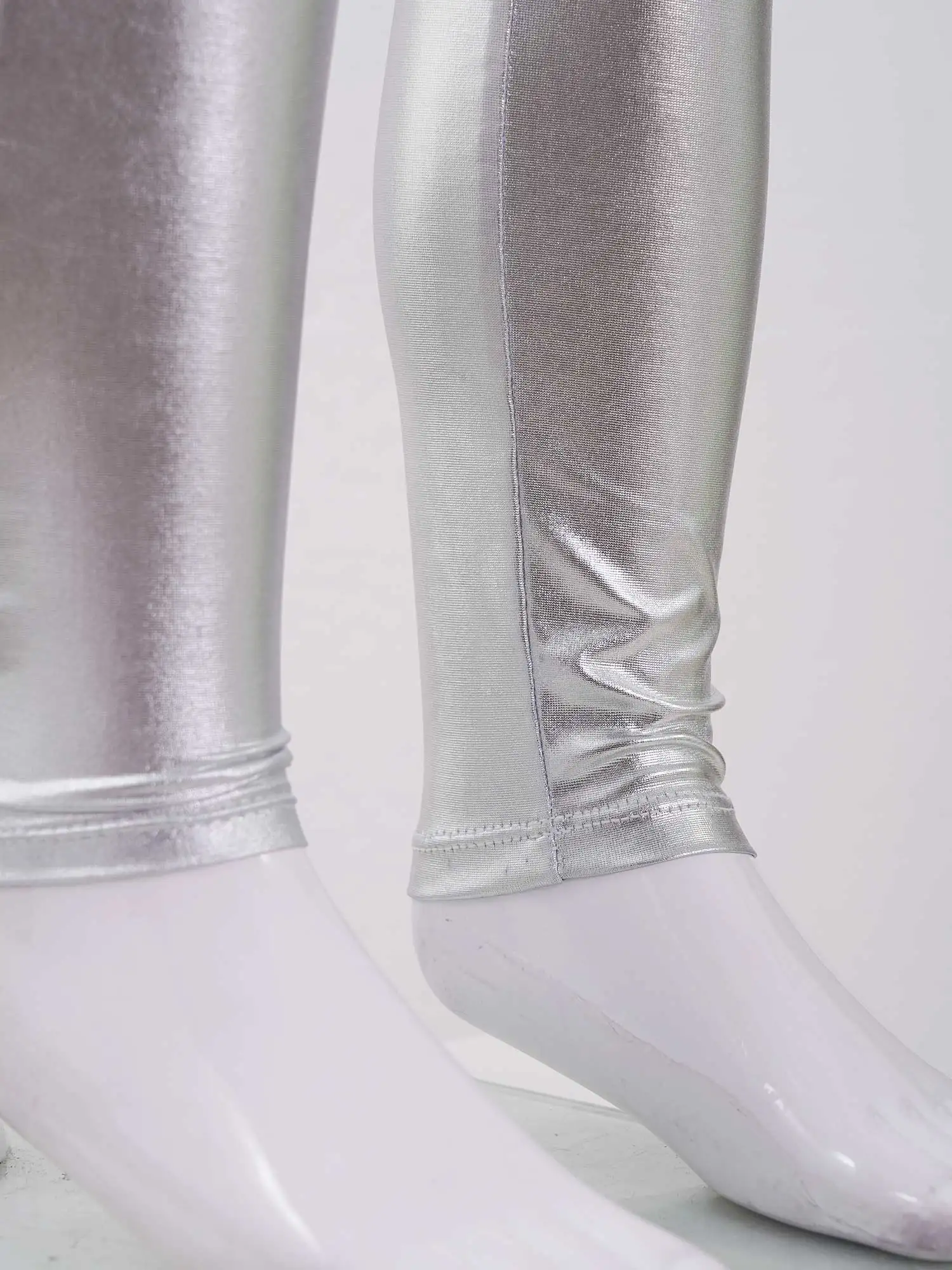 Kinder Mädchen Shiny Metallic Voller Bodysuit Einem Stück Langarm Overall Gymnastic Trikot Unitard Spandex Zentai Kostüm Dancewear