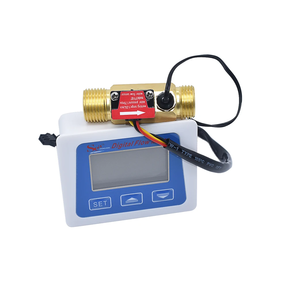 Digital LCD display Water flow sensor meter flowmeter totameter Temperature time record With G1/2 flow sensor