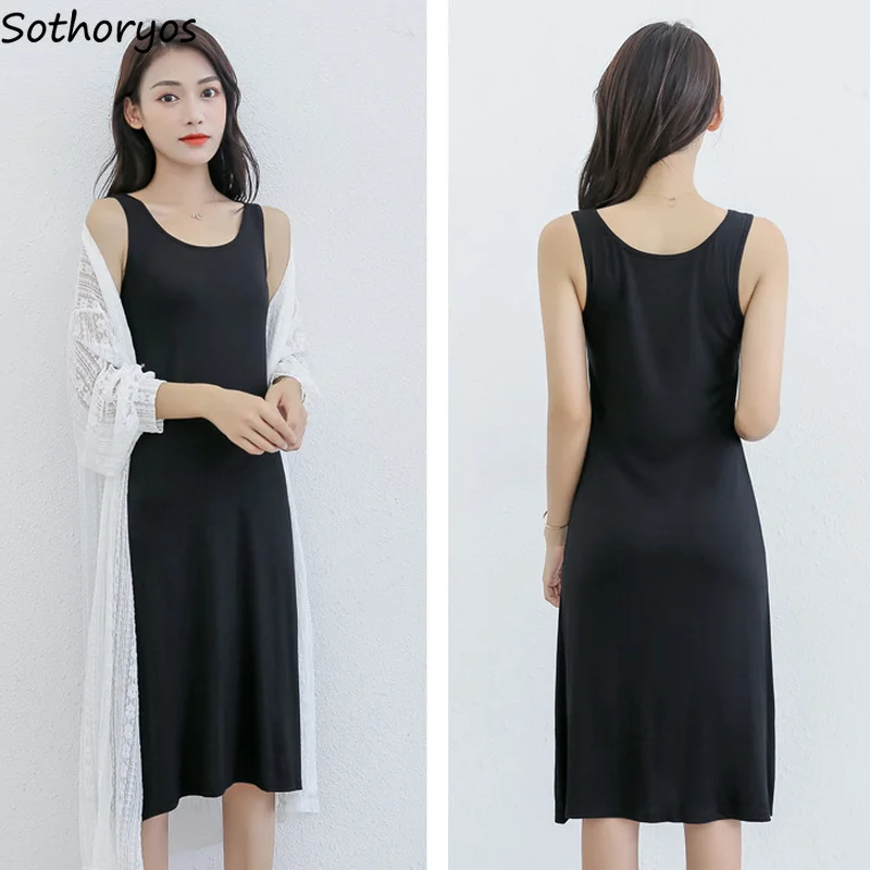 

Nightgowns Women Sleeveless Sleepshirts Sleepwear Soft O-neck Sexy Summer Stylish Korean Style Feminine Modal Solid Nightdress