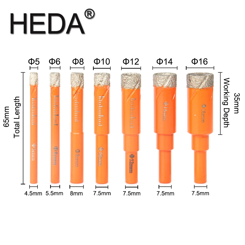 5/6/8/10/12/14/16มม.7PcsรอบShankสูญญากาศBrazed diamond Coreแห้งDrill Bit Hole SawชุดCooling Waxสำหรับก่ออิฐเจาะ