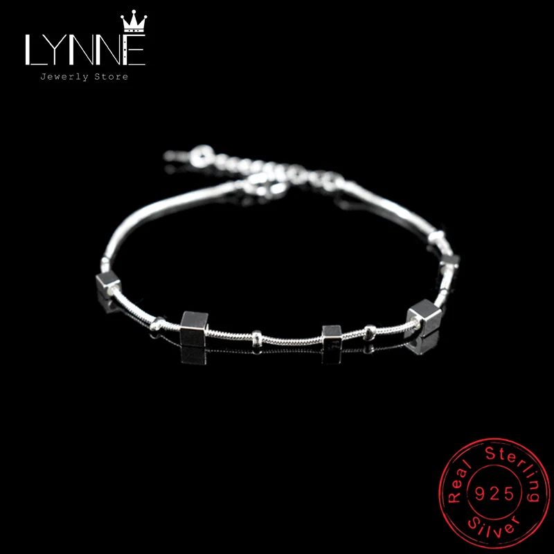 Newest Fashion Square Pendant Adjustable Bracelet 925 Sterling Silver Bracelets Ladies Hand Chain For Women&Girl Jewelry Gift