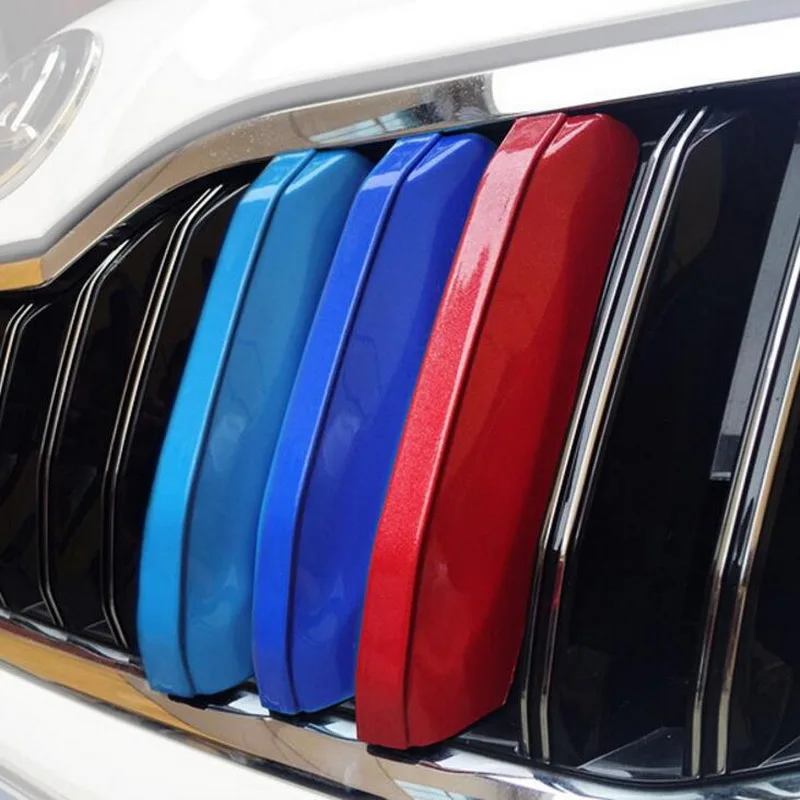 Tonlinker 3 Pcs 3D DIY Car Styling ABS Front Grille Trim Sport Strips sticker Cover Case Stickers For SKODA OCTAVIA A7 2015-17