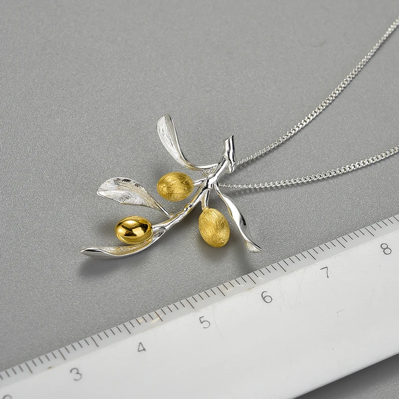 Lotus Fun Luxury Olive Leaves Branch Fruits Pendant Fashion Real 925 Sterling Silver Necklace for Women Vintage Fine Jewelry