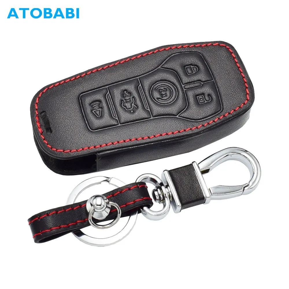 Leather Car Key Case Remote Fob Cover For Ford Edge Explorer Fusion Mondeo Mustang F-150 F-250 F-350 F450 Ranger Lincoln MKZ MKC