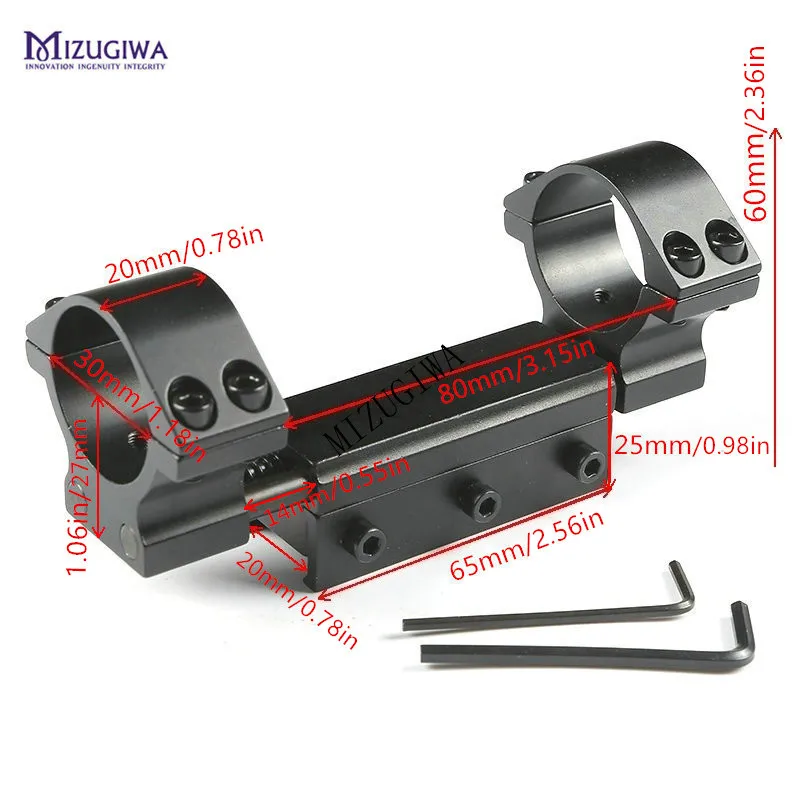 MIZUGIWA 1 inch/30mm Rings 11mm/20mm Dovetail High Profile Scope Mount w/Stop Pin Zero Recoil Base Compensation no logo