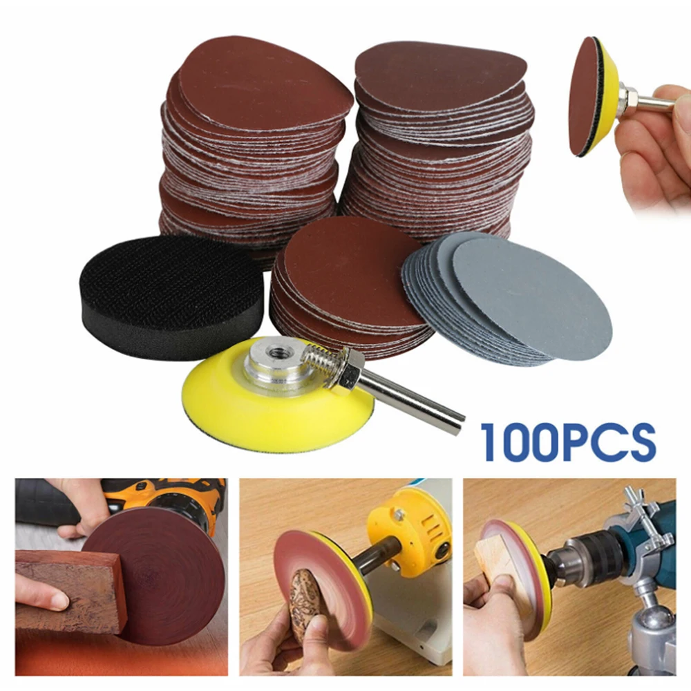 100Pcs 2นิ้ว/50มม.กระดาษทราย Flocking Self-ชุด80-3000Grit Hook & Loop Sanding Disc 6MM Shank Sanding Pad