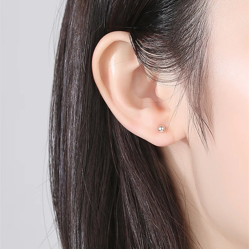 Original 999 Sterling Silver Photosphere Cylindrical Studs Female Ear Stick Simple Male Compact Ear Hole Needle Earring Jewelry