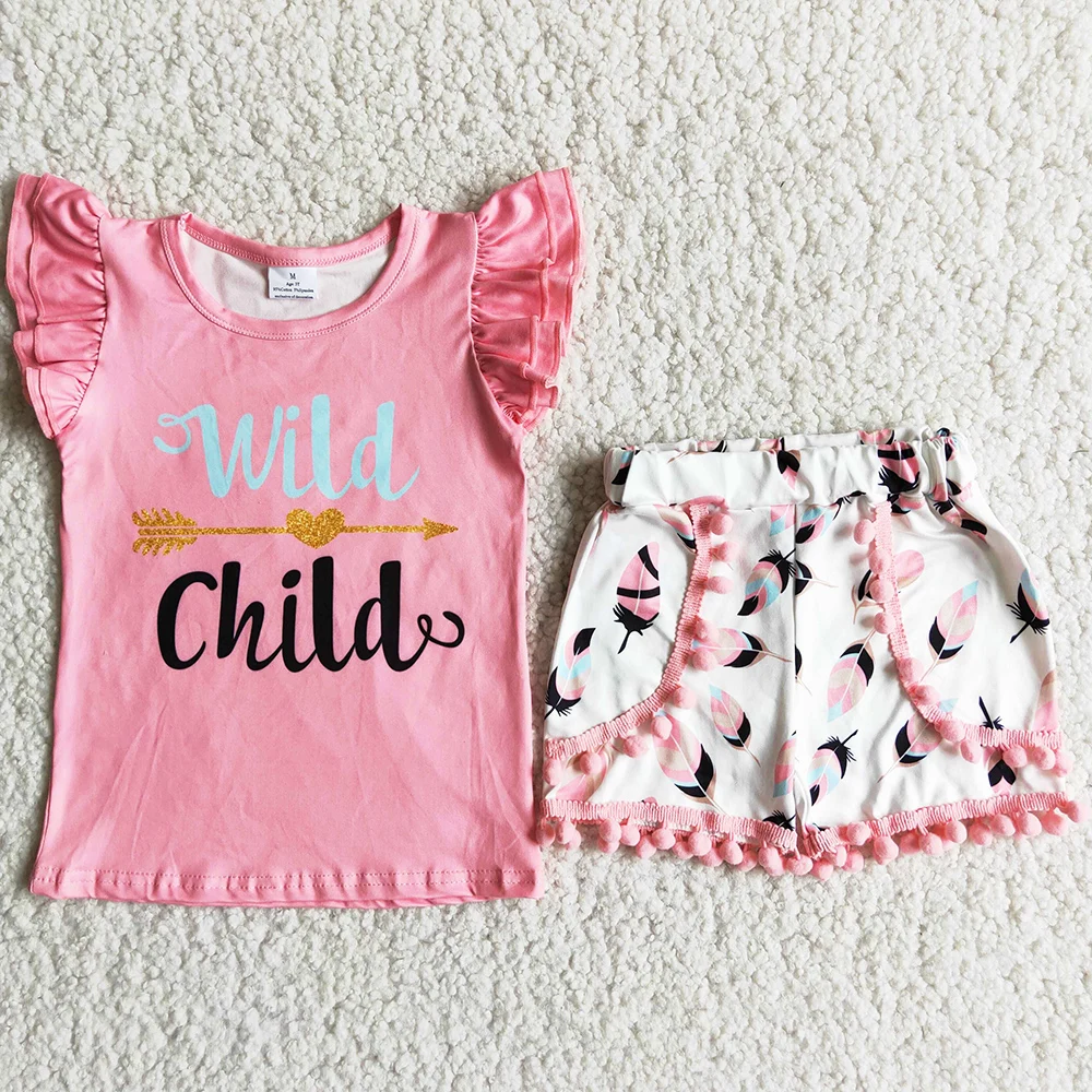 

Wild Child Cute Baby Girls Summer Clothing Fashion Kids Clothes Baby Outfits Short Sleeve Tee Shirt Shorts Set High Quality New