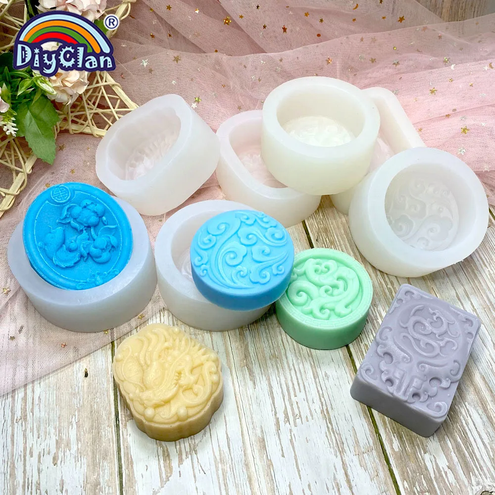 DIY Silicone Mold Chinese Style Pattern Soap Mold Classical Dragon And Phoenix Cloud Model For Handmade Soap Making Mould