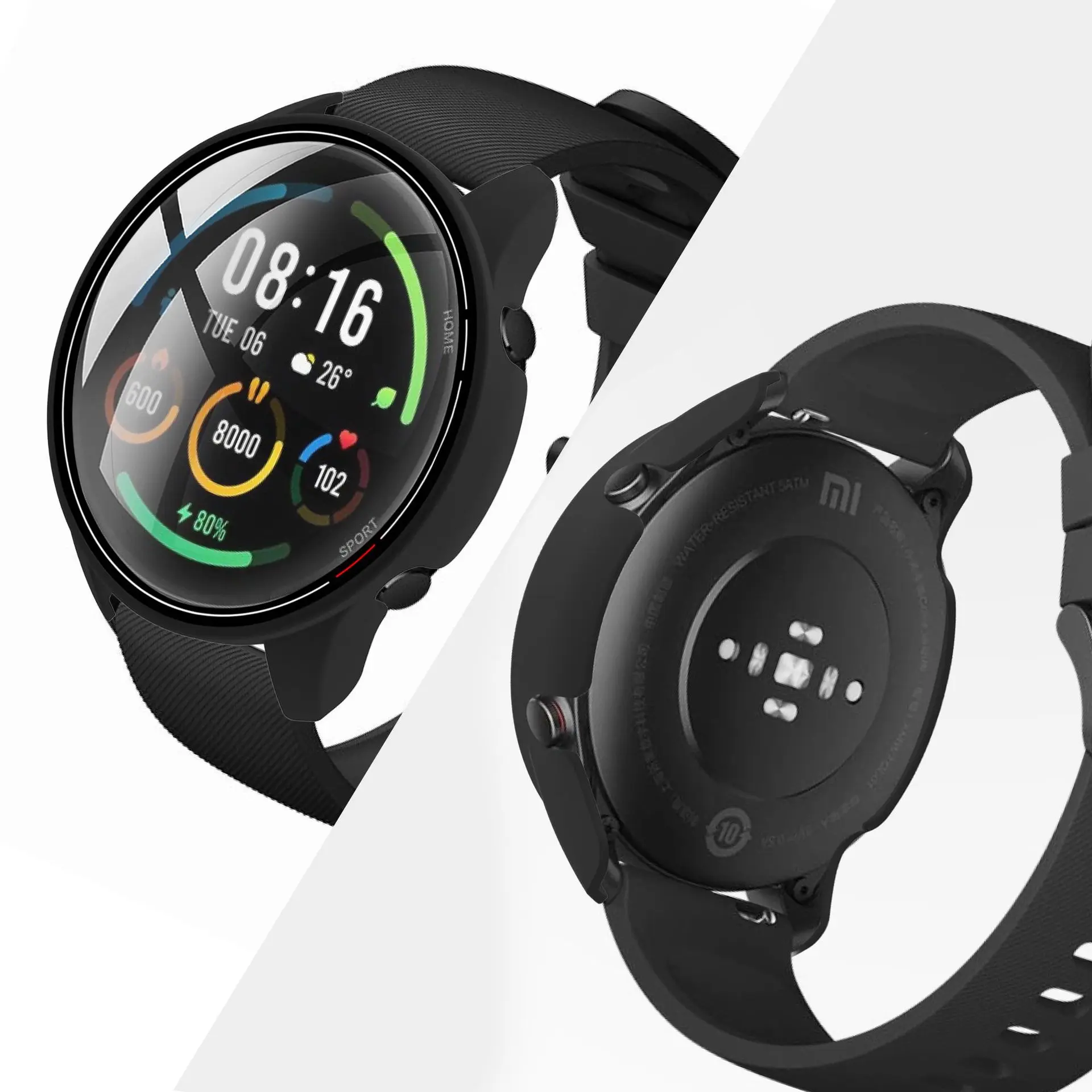 Moldura dura dura para xiaomi mi watch, vidro protetor de tela, cor esportiva, relógio inteligente