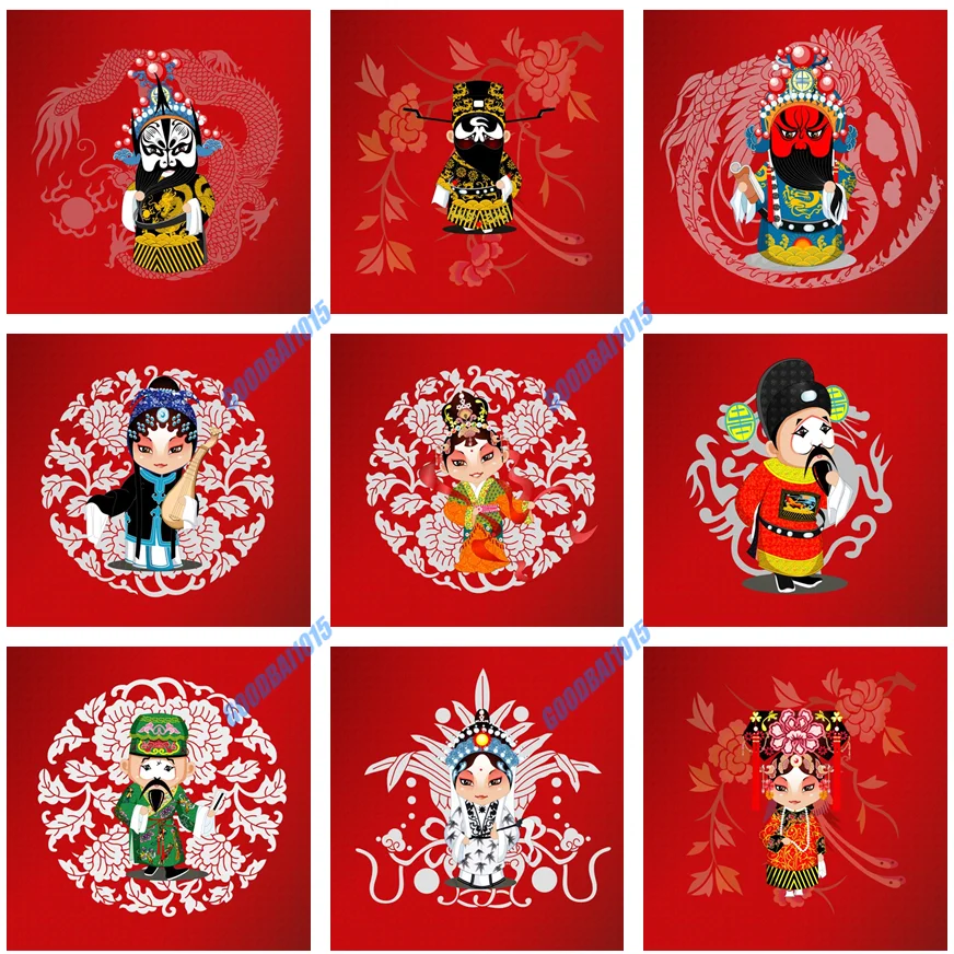 Peking Opera Characters 5D DIY Diamond Painting Cartoon Cross Stitch Kits Diamond Embroider Full Drill Mosaic Kids Room Decor