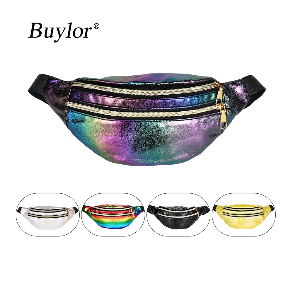 Buylor Waist Bag Women Fanny Pack Laser Shoulder Belt Bag Holographic Designer Cute Waist Packs Party Travel Phone Pouch Bags