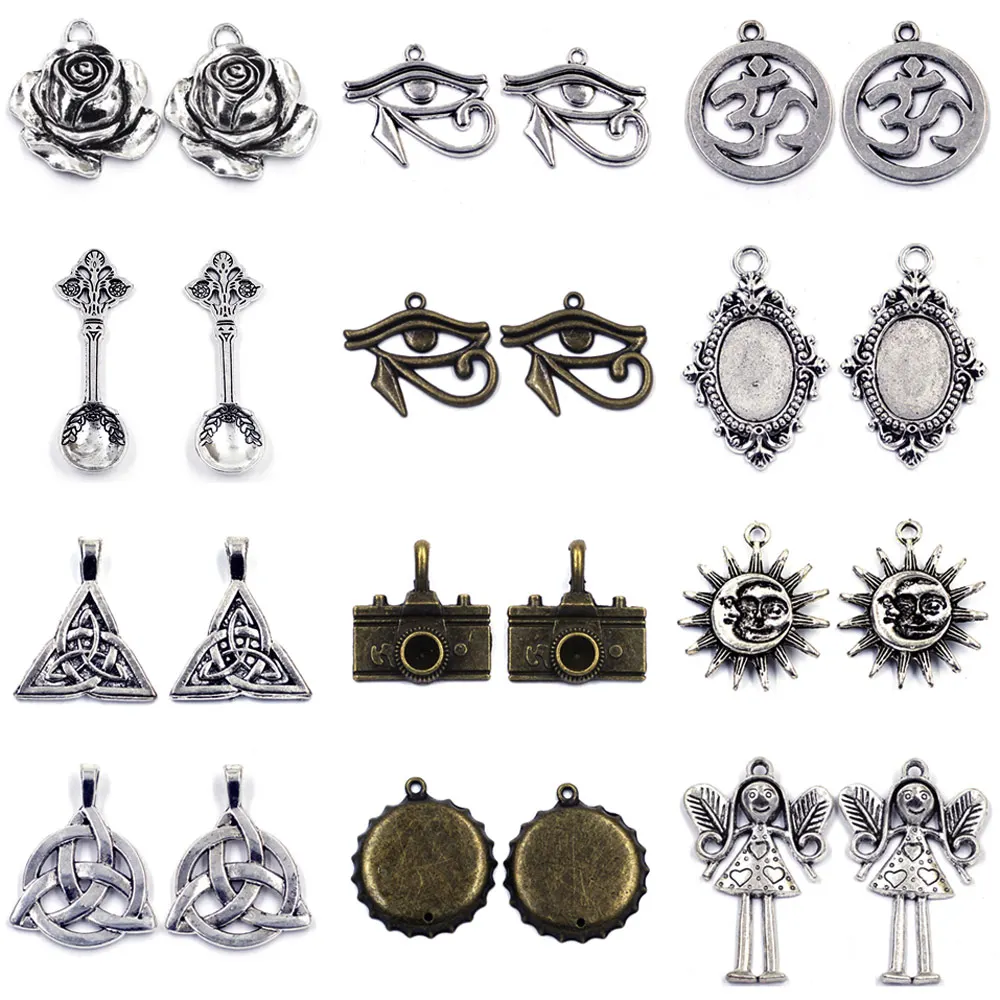 10Pcs Pendants Camera Angle Rose Eye Spoon Sun Cap Knot For Charm Bracelets Jewelry DIY Making Accessories
