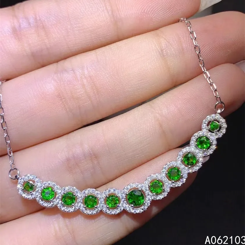 

KJJEAXCMY fine jewelry 925 Sterling Silver inlaid natural diopside Women's simple gem pendant chain row Necklace support check