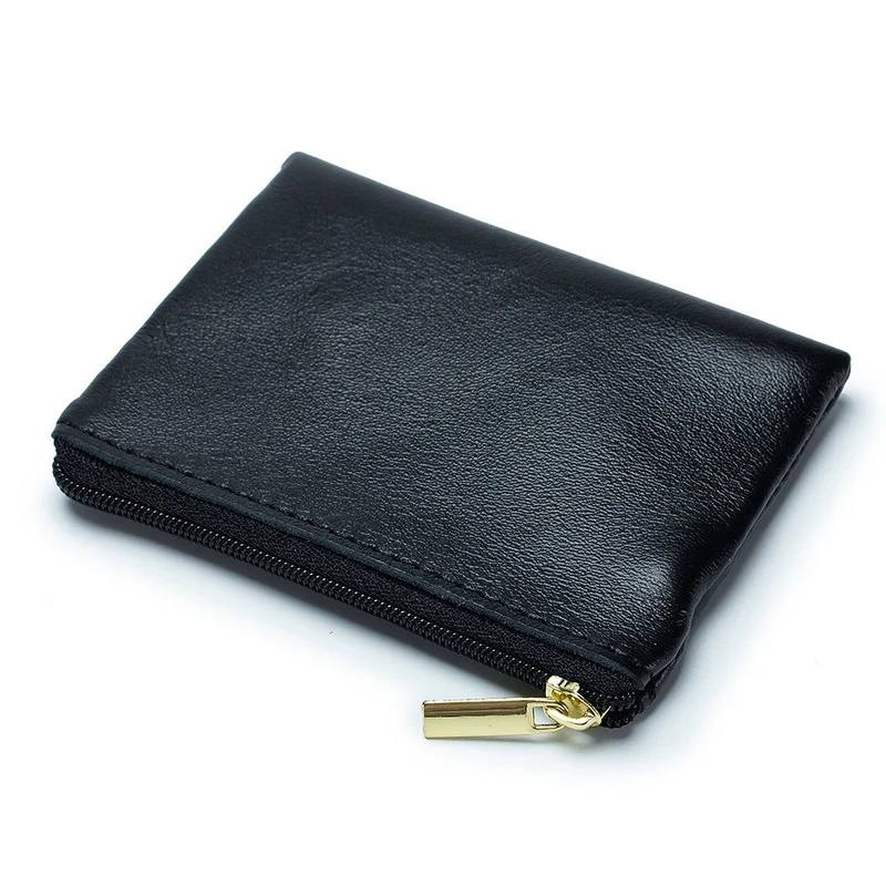 Genuine Leather Coin Bag for Men Ultra Thin Zipper Mini Pocket Change Wallet Women Purse with Key Chain Ring Wholesale Purses