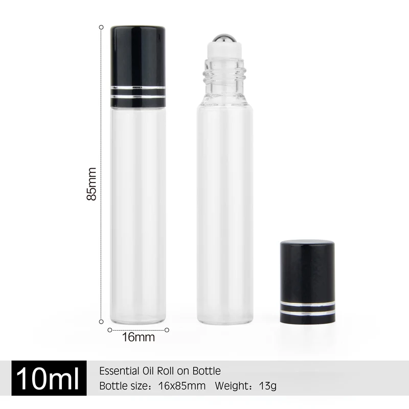 100 części/partia 10ml niezbędnych butelka oleju podróży używać szklanych butelka typu Roll-on perfum ze szklaną kulką ze stali nierdzewnej