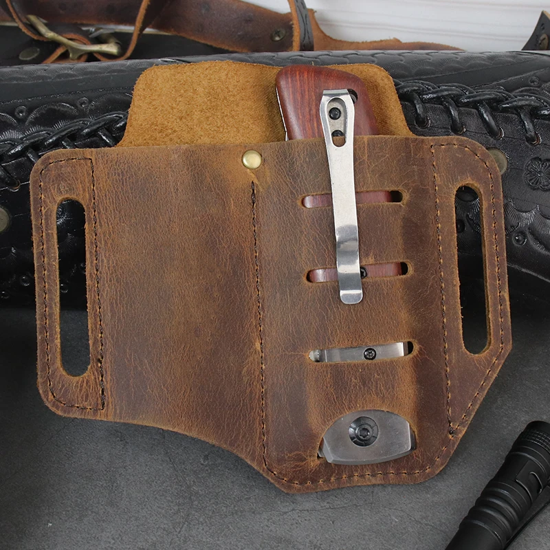 EDC Leather Sheath, Belt Organizer, Belt Holder, Leather Knife Sheath, Multitool Sheath Pouch, Flashlight Holder Bag