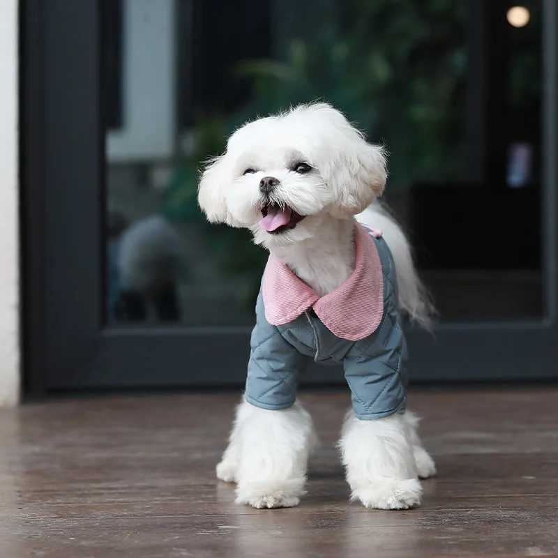 

Pet Clothing Corgi Bichon Autumn and Winter Plus Velvet Diamond Lattice Stitching Four-legged Cotton-padded Clothes Pet Supplies