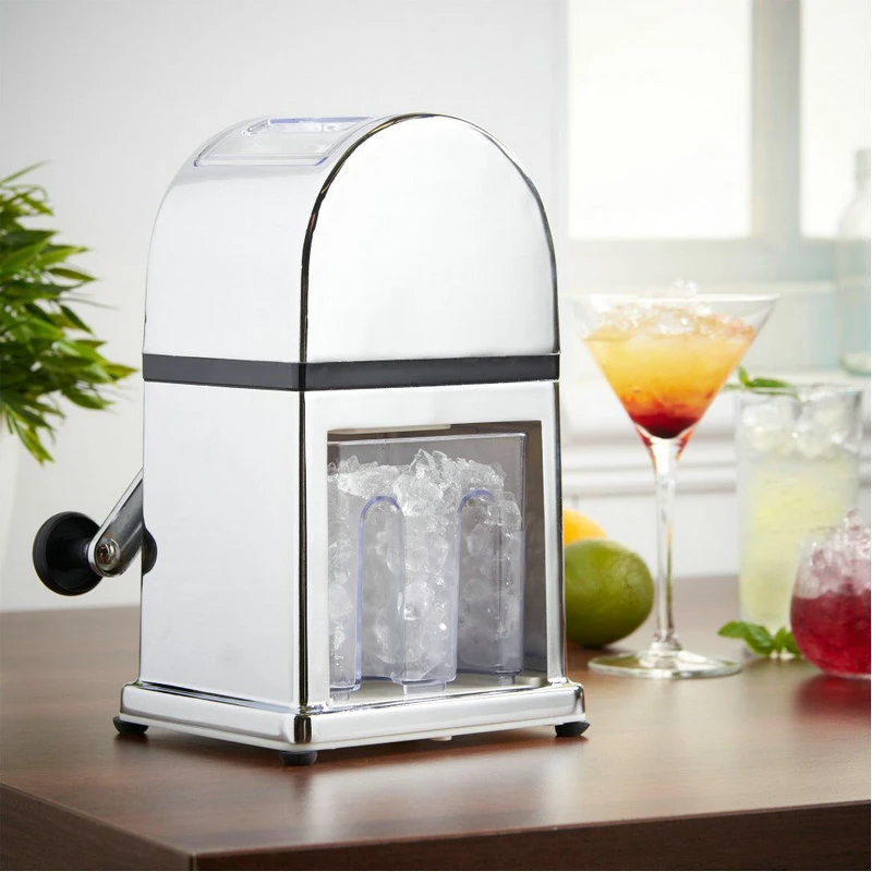 

Manual Ice Crusher Machine with Stylish Mirrored Finish - Includes an Ice Tray and Scoop Barware