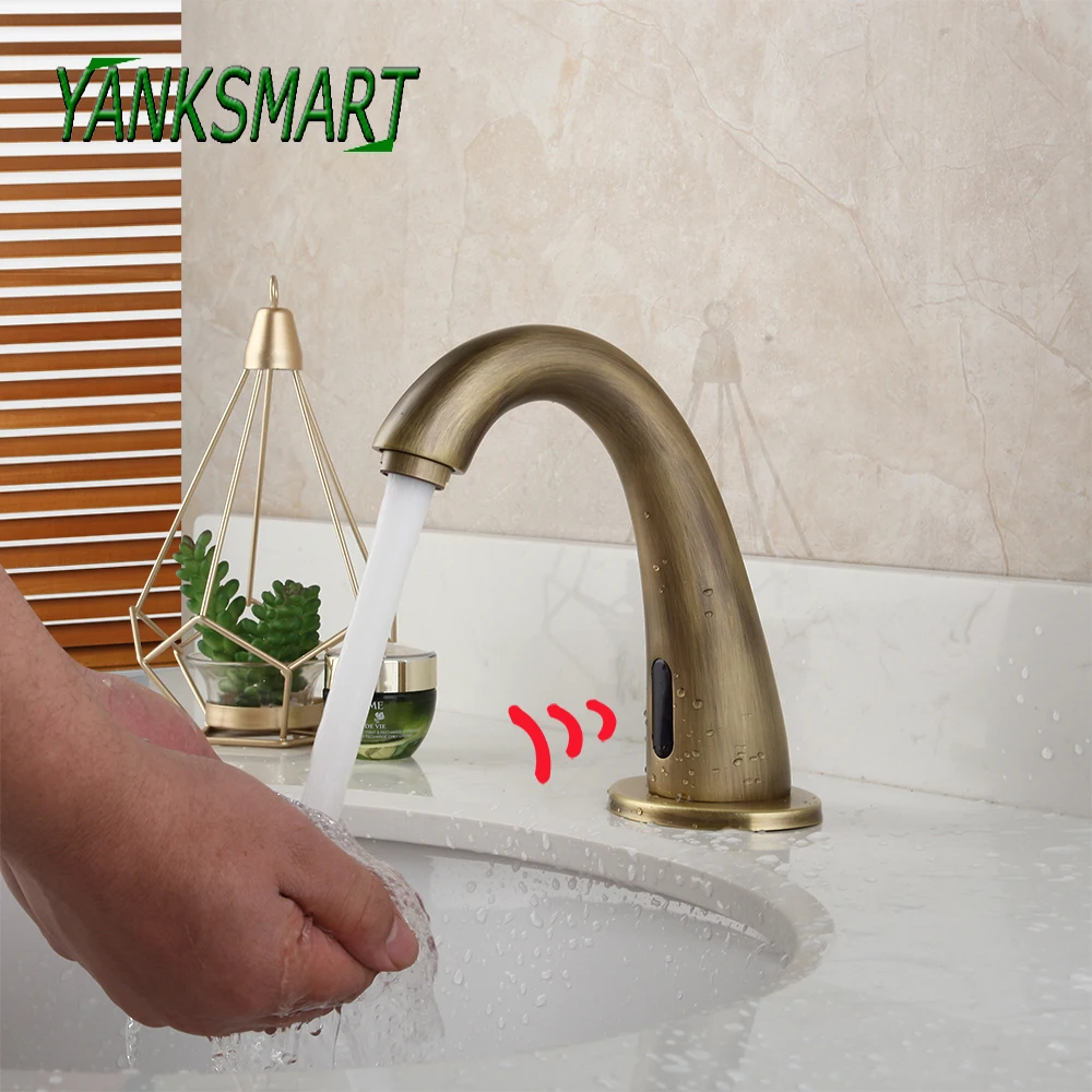 

YANKSMART Automatic Touch Sensor Faucet Bathroom Basin Sink Antique Brass Faucets Deck Mounted Solid Bras Cold And Hot Mixer Tap