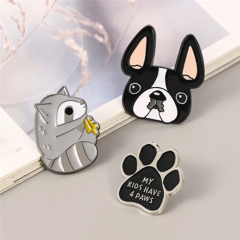 Animal Series Brooches Pet Black Cat Dog Enamel Pins MY KIDS HAVE 4 PAWS Dress Lapel Pin Lovely Badge Gift Jewelry for Kids