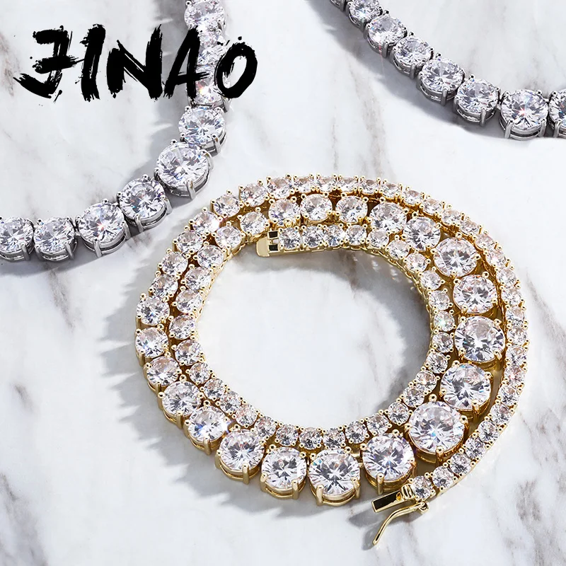 JINAO New Iced Out Irregular Cubic Zircon Chain The Gradient Tennis Necklace Hip Hop Jewelry For Women Gift