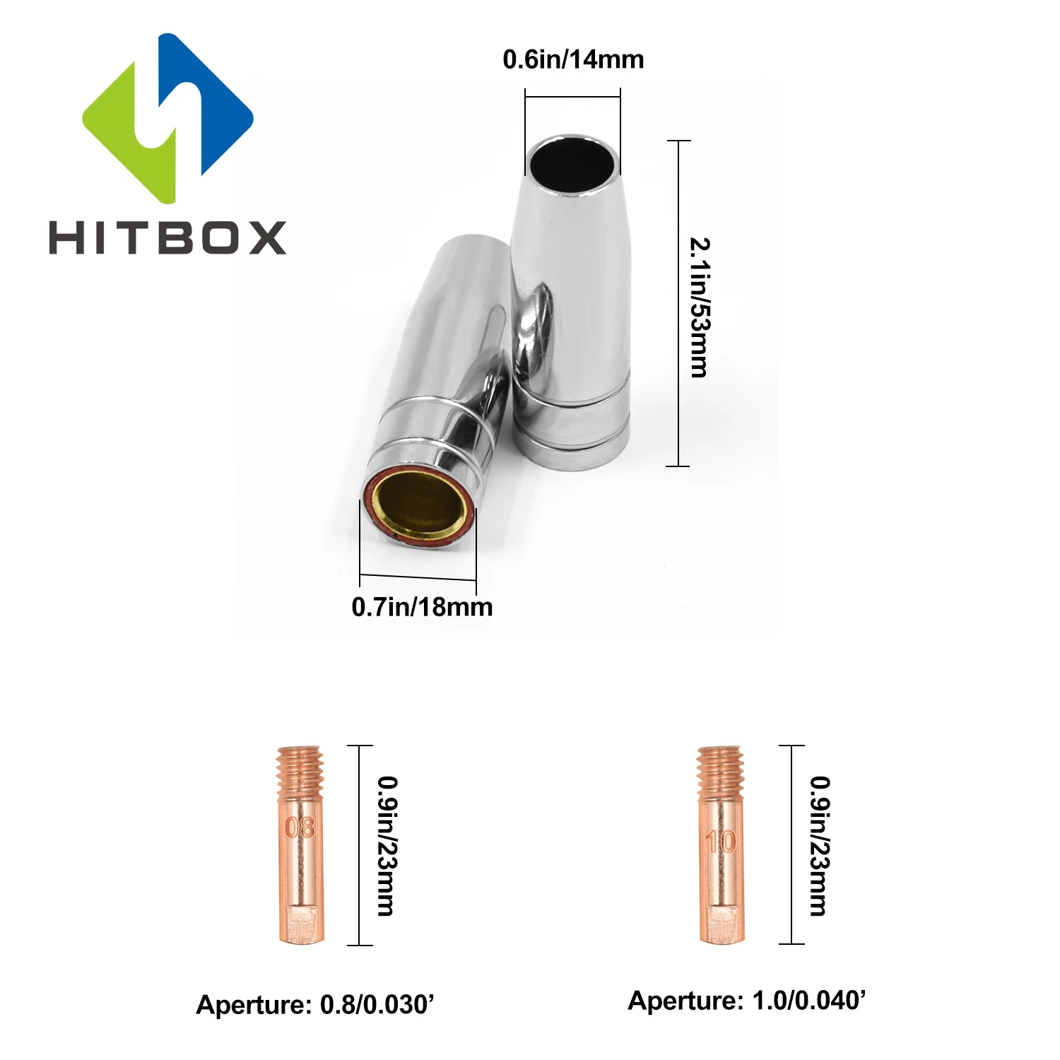 HITBOX Mig Set di ugelli 16 pezzi AK15 per saldatura Torch Cap Tip Contact 0.8mm MB15 accessori in ceramica