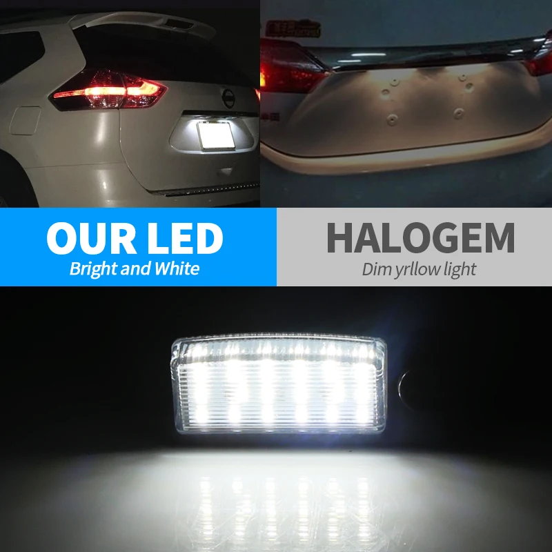 2Pcs White 18SMD LED Car Number License Plate Lights For Nissan X-Trail T32 Rogue Murano Altima Maxima NV1500 NV2500 NV3500