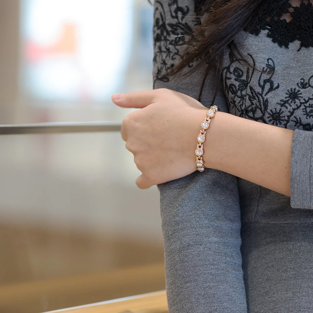 Magnet Health Bracelets AAA Zirconia Pink Stone Stainless Steel Bracelet Women Chain Therapy Arthritis Energy Bracelet for Women