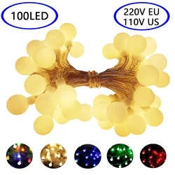 Christmas Lights 10M 100LED 220V EU Ball Garland LED Bulb Fairy String Lights Outdoor For Home Party Bedroom 2022 New Year Decor