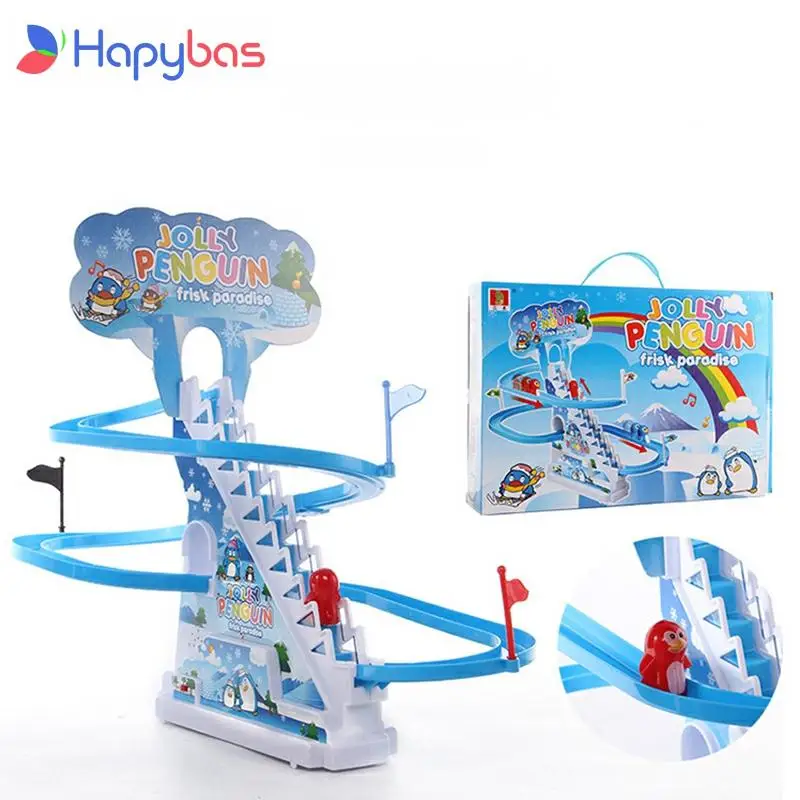 Newest Children Toys Penguin Climb Stairs Children's Classic Track Toys Cartoon Penguin Climb Stairs, Electric Music Track Toys