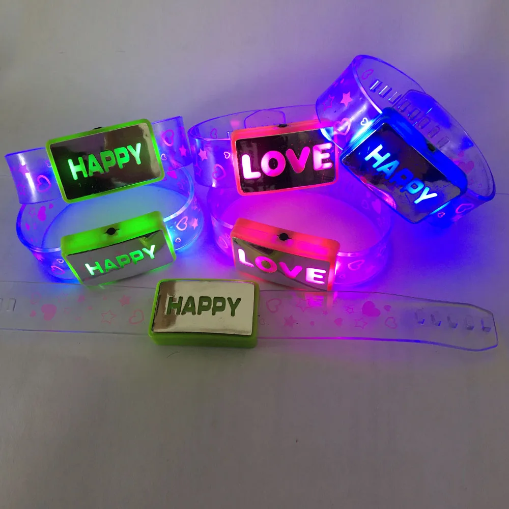 10pcs Led Flash Wristbands Light Up Wrist Watch Bracelets Blinking Happy Love Rave Party Glow Bangle Birthday  Festival