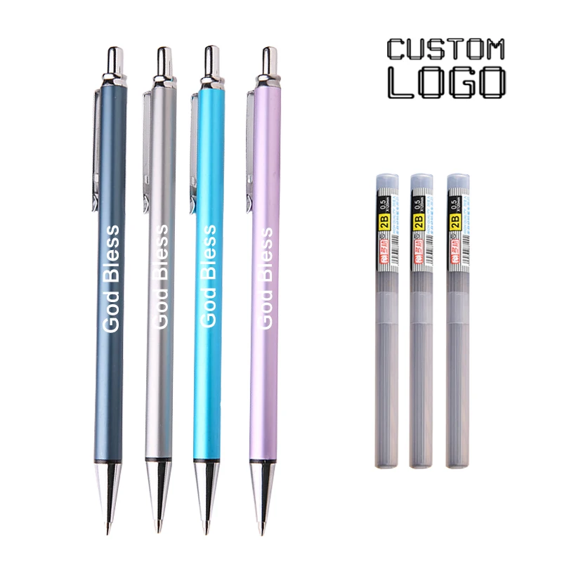 Personalized Custom Logo New Creative Metal Automatic Pen Can Replace Lead Pencil Gift School Children\'s Prize Stationery Pen