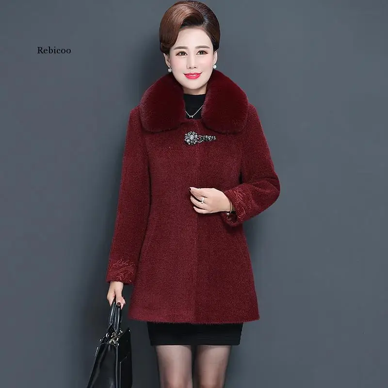 winter coat women autumn mother dress middle-aged and elderly woolen coat loose large size temperament big fur collar long coat