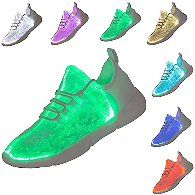 New Summer Fiber Optic LED Shoes Light Up Sneakers with USB Charging Flashing Luminous Shoes Rechargeable for Girl Boy Men