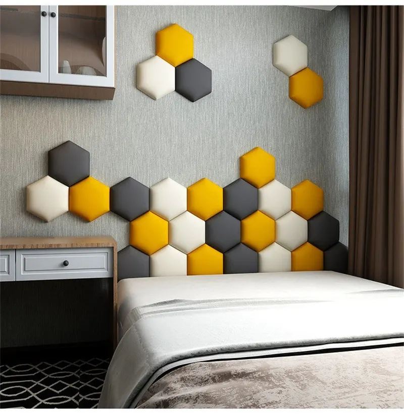 Household Hexagonal Headboard bed Soft Bag Self-adhesive, 3D Wall Sticker Wall Background Tatami Decorative Painting