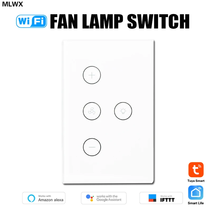 TUYA Smart WiFi Fan Light Switch, In-Wall Ceiling Fan Lamp  Works with Alexa, Google Home Assistant [VoiceRemoteTouch Control]