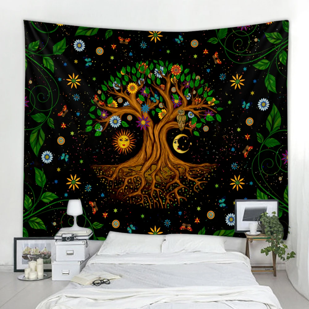 Tree of life home decoration tapestry psychedelic scene bohemian bedroom wall decoration yoga mat background cloth wall hanging