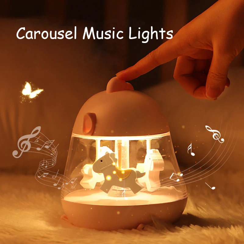 Creative Carousel Music Light LED Colorful Night Light Usb Charging Bedroom Bedside Lamp Christmas and New Year Birthday Gift