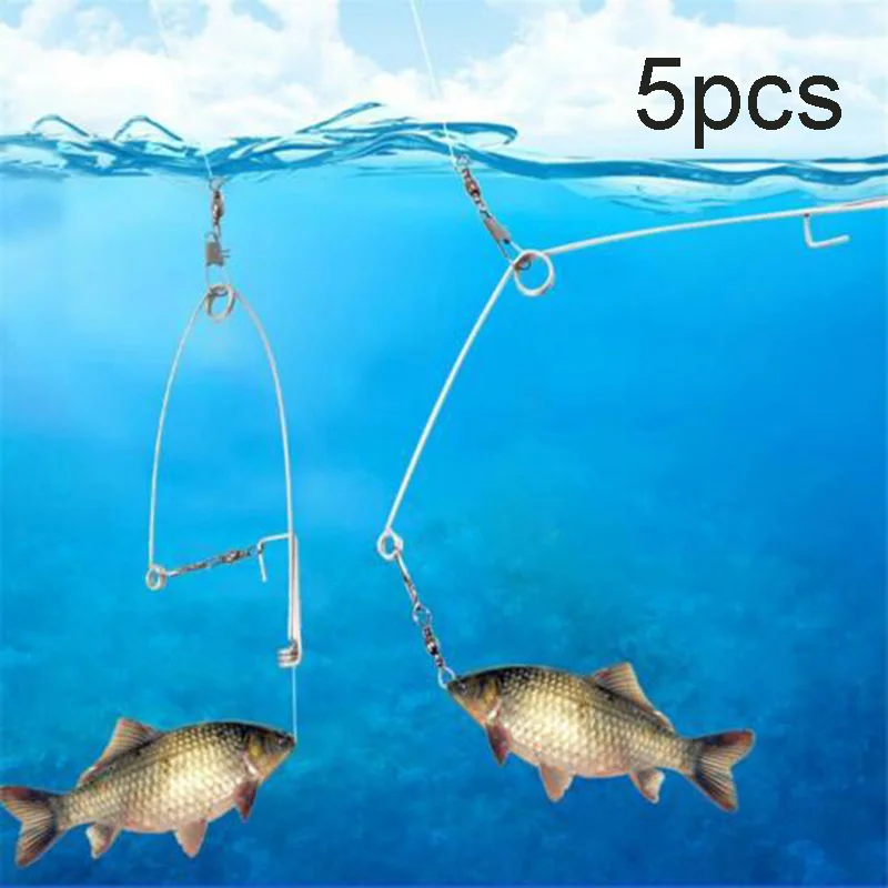 5Pcs Smart Kingfisher StainlessSteel Hook Trigger Spring Fishing Hook Setter Bait Bite Trigger the Hook Catch Fish Automatically