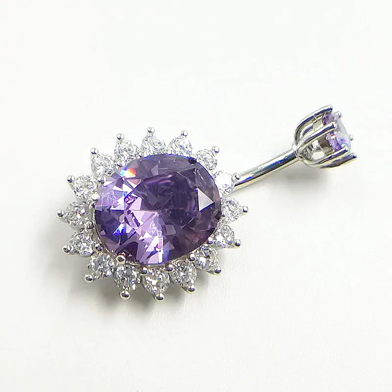 925 Sterling Silver White Purple Zircon Sun Flower Sunflower Belly Piercing Button Men Women Rings Navel Body Jewelry 1.5 MM
