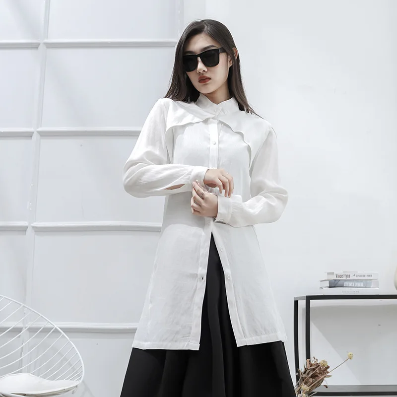 Ladies Long Sleeve Shirt Yamamoto Style Classic Dark Personality Stand-Up Collar Casual Versatile Long Size Shirt