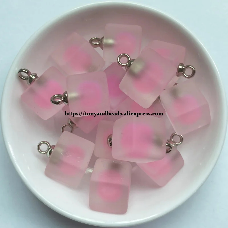 (1 Los = 10 Stück) Quadratische Matte Perlen-In-Perlen Acryl-Anhänger, Größe 12mm, 6 Farben für Schmuckherstellung DIY – Detail 4