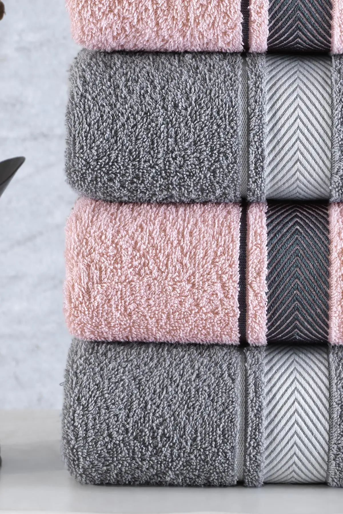 Turkish Pure %100 Cotton Super Absorbent Towel Set 4 Pcs 50x85 Cm Soft 2023 Pink And Grey - Home Textile