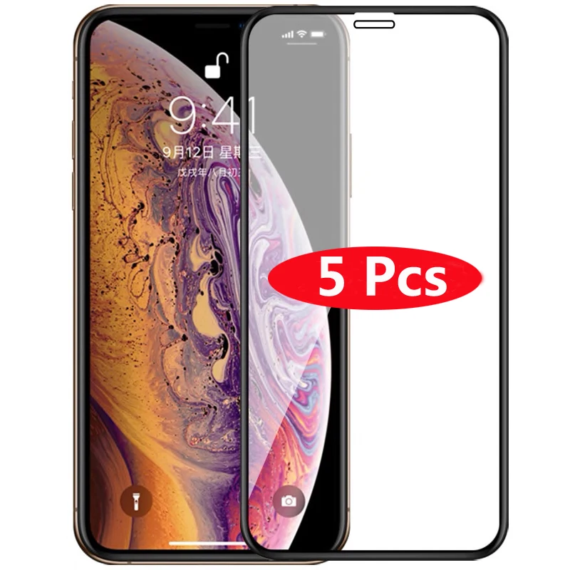 5Pcs Full Cover Tempered Glass For 11 12 13 13 Pro Max Screen Protector Film For iPhone XR XS 12 Pro Max x 6 6s 7 8 Plus 12mini