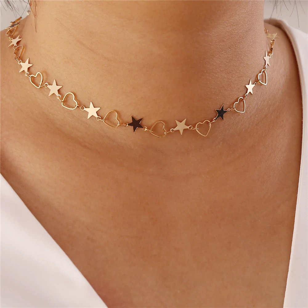 Fashion Multilevel NewHeart-shaped Rectangular Pendant Five-pointed Star Necklaces For Women Female 2021Cute Necklace Jewelry