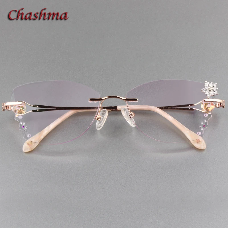 Chashma Butterfly Gradient Colored Lenses Titanium Frame Women Anti Reflective Lenses Rimless Glasses Light Eye Glasses