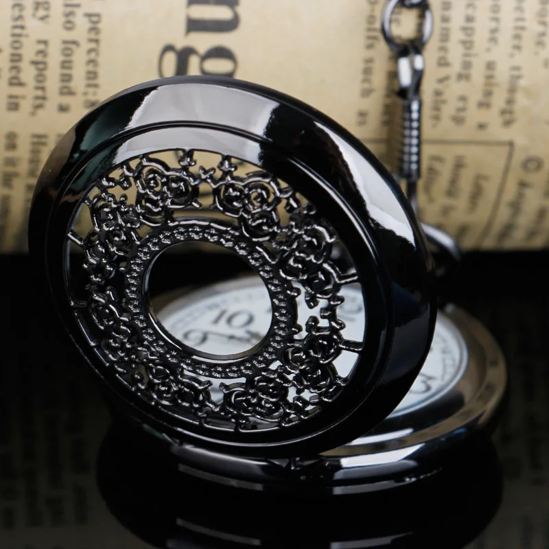 Black Cool Esqueleto Design Quartz Pocket Watch Fob Relógio Steampunk Cadeia Colar Para Homens Mulheres CF1005
